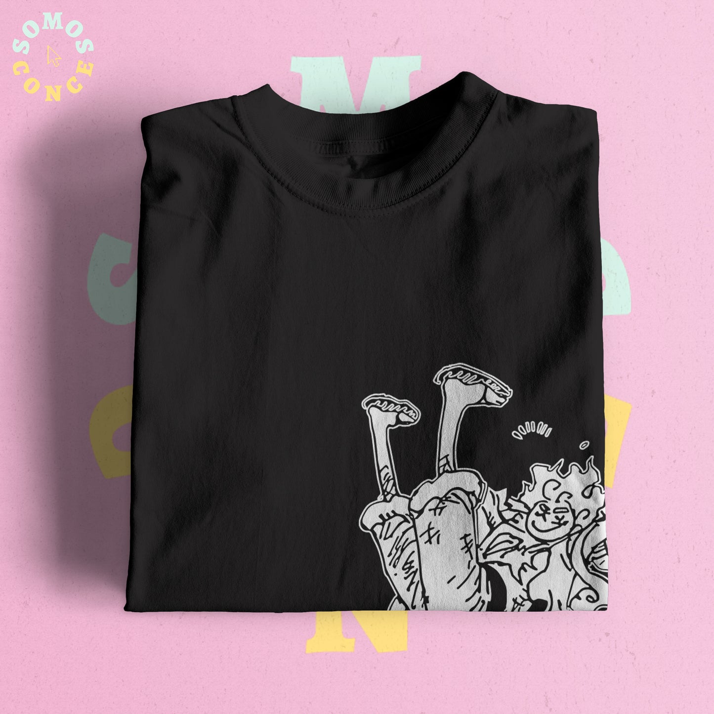 Polera Negra One Piece - Luffy Gear 5 Versión Minimalista